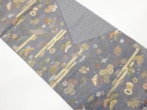 古典柄に和楽器・松・草花模様織出し袋帯